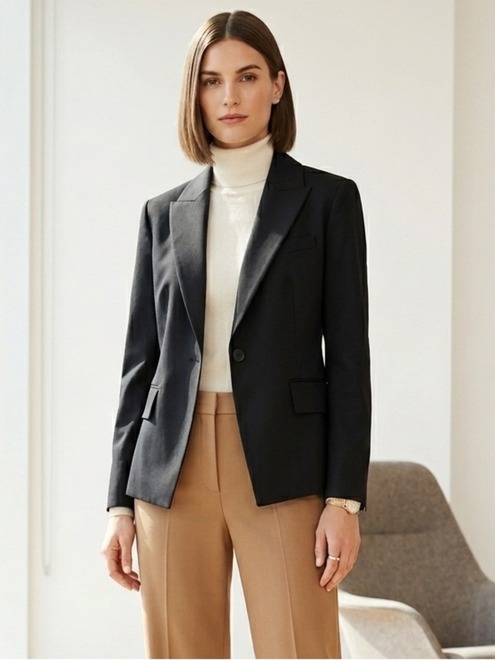 Theory Black Cotton Brince Approach Tailored Blazer - US 4 (Small)